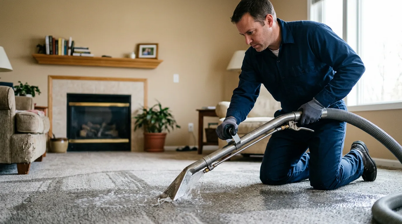 Water damage restoration technician working near Edwards, CA